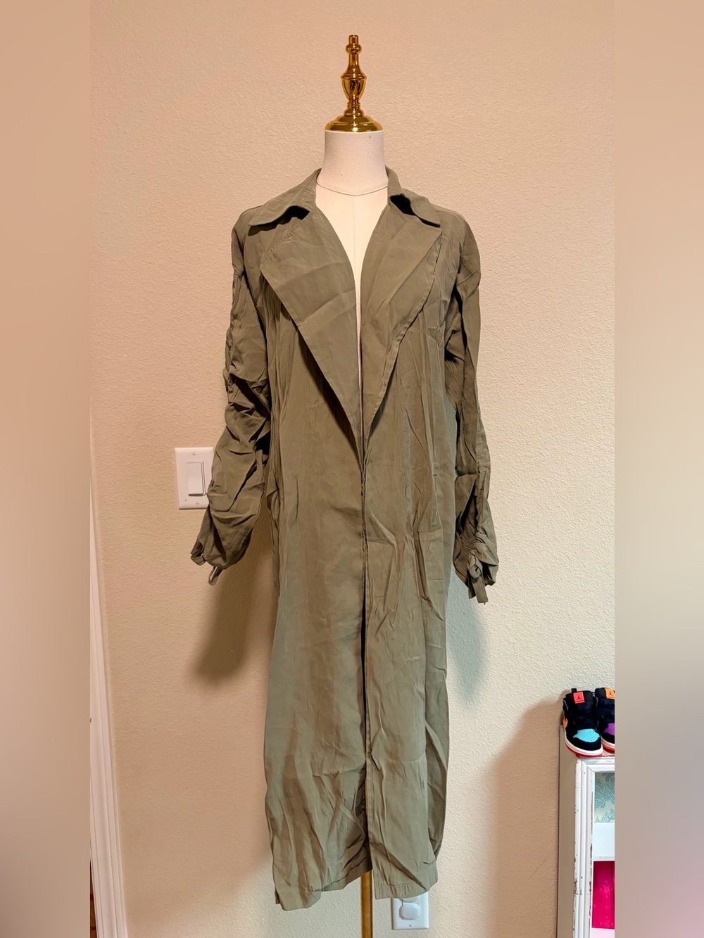 Forever 21 Olive Green Longline Trench Coat
